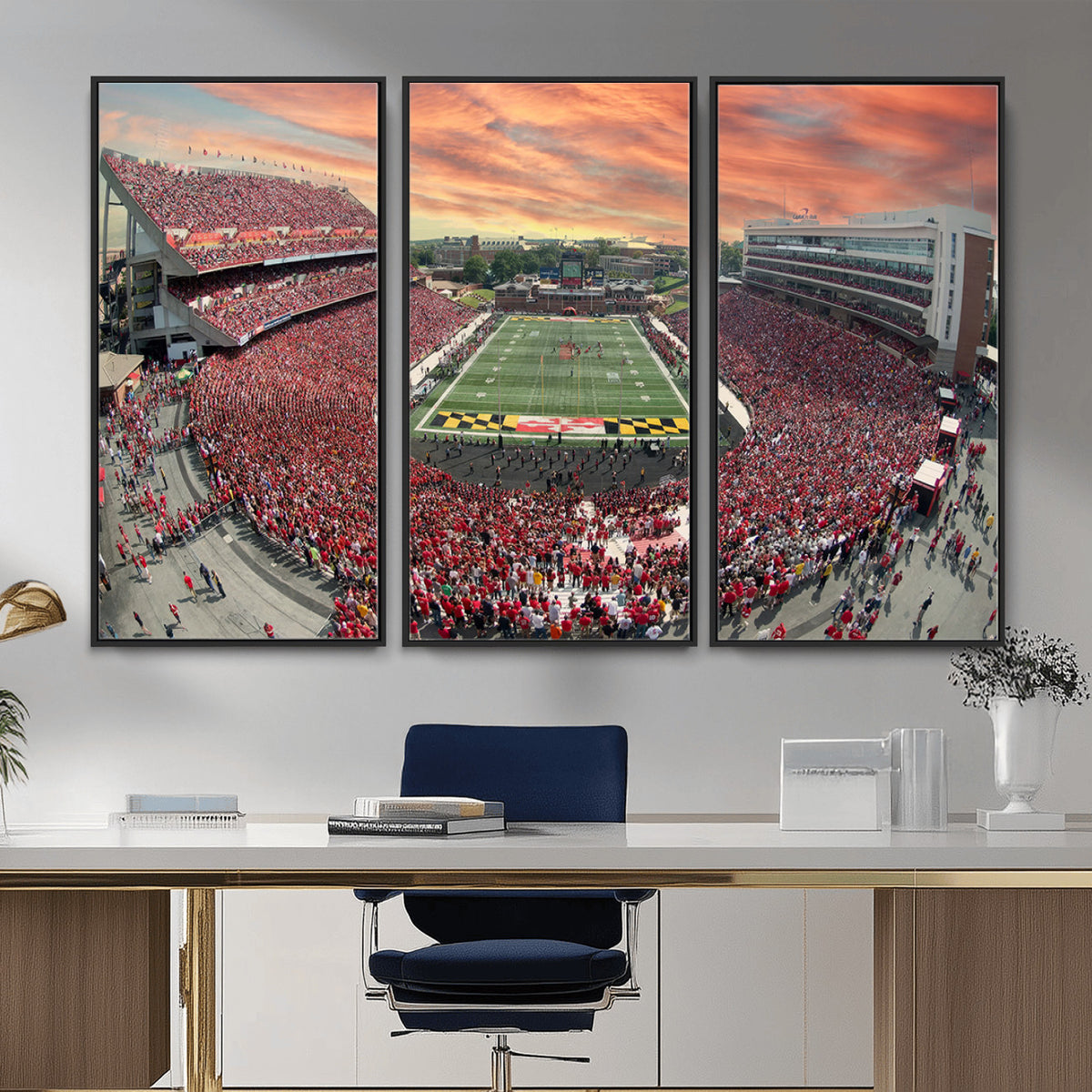 24140-PAN-FL-20X10 - University of Maryland Terrapins Football Team Print - College Park SECU Stadium Wall Art Canvas