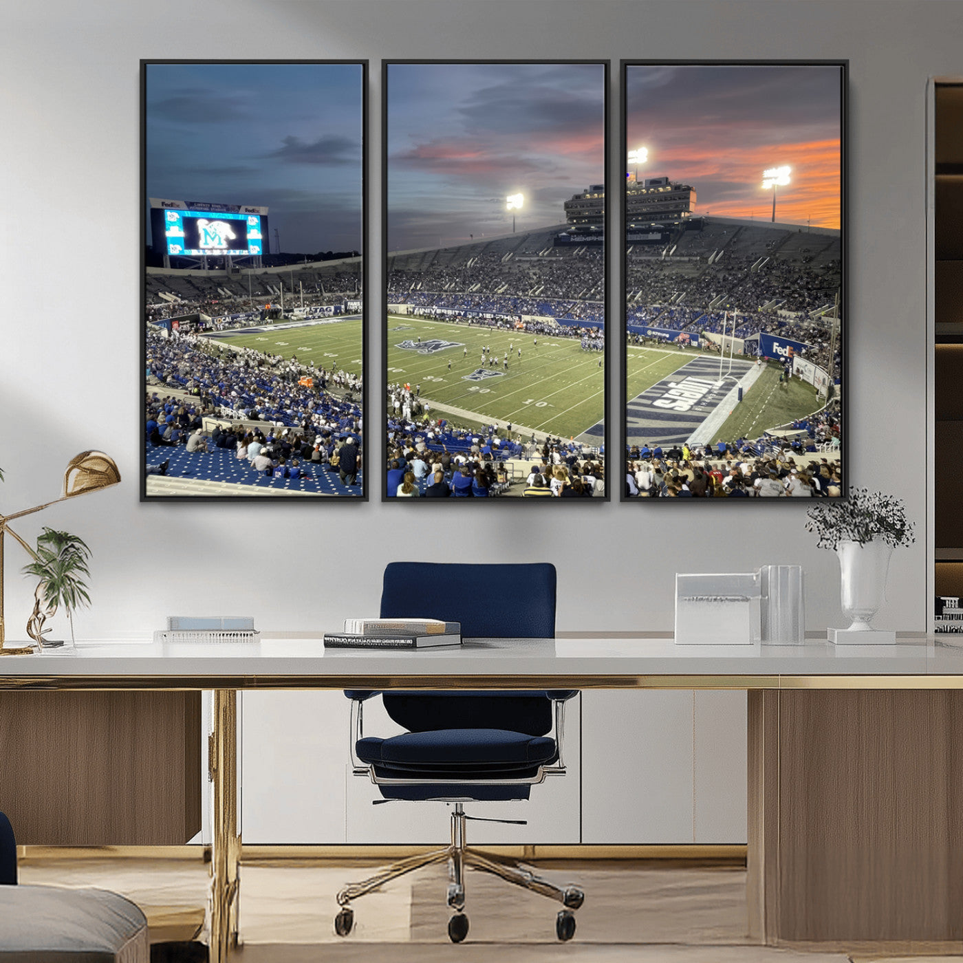 MGV-FC-48X32-3P - Memphis Tigers Football Team Print - Memphis Simmons Bank Liberty Stadium Wall Art Canvas Print