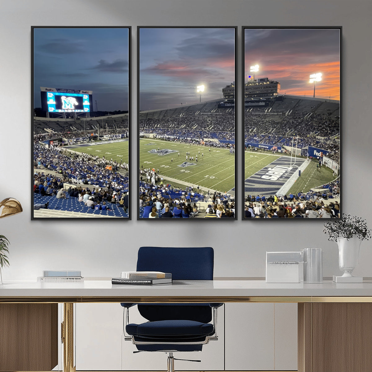 64409-PAN-FL-20X10 - Memphis Tigers Football Team Print - Memphis Simmons Bank Liberty Stadium Wall Art Canvas Print