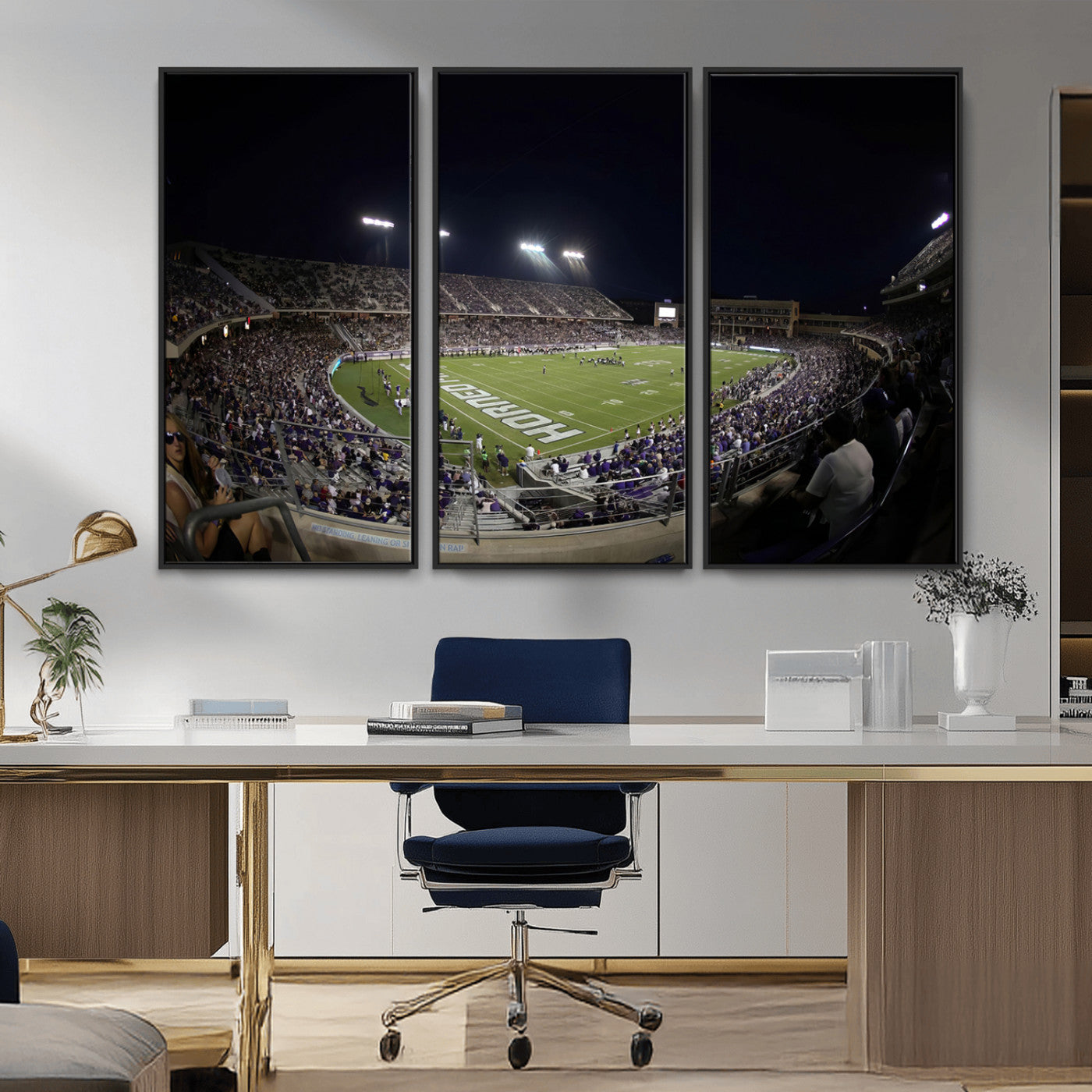 MGV-FC-48X32-3P - TCU Horned Frogs Football Team Print - Fort Worth Amon G. Carter Stadium Wall Art Canvas Print.