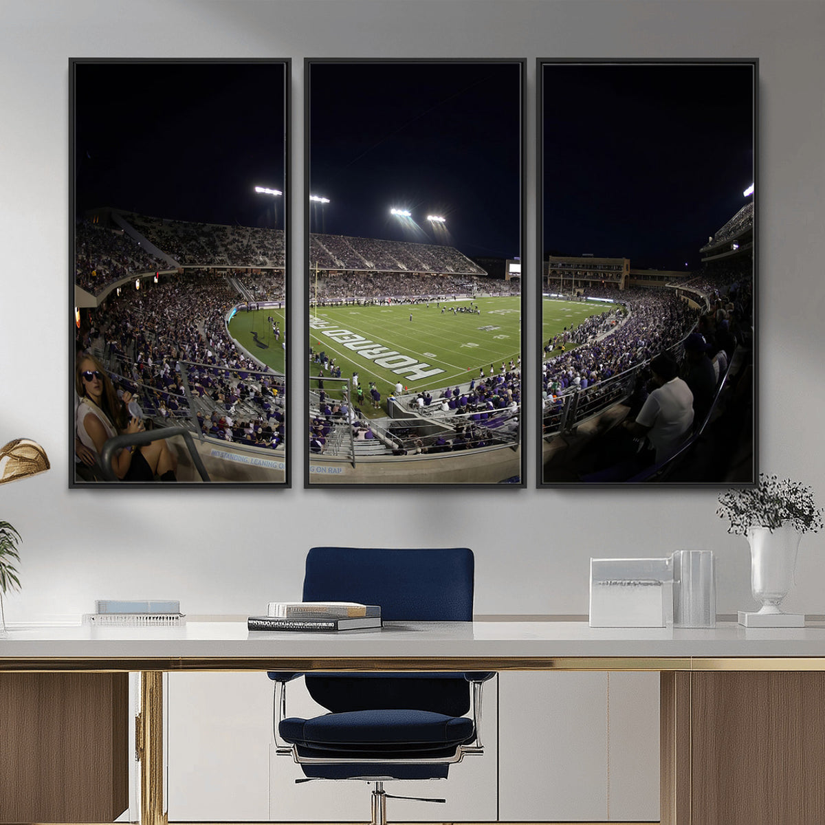 59222-PAN-FL-20X10 - TCU Horned Frogs Football Team Print - Fort Worth Amon G. Carter Stadium Wall Art Canvas Print.