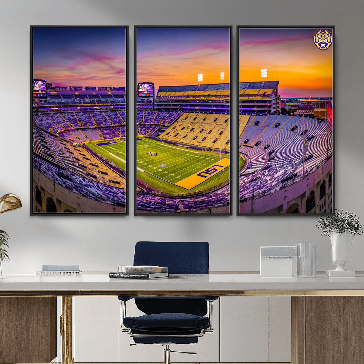 93538-MGV-CV-36X24 - The Louisiana State University Tigers Football Team Print, Framed and Ready to Hang Stadium Print