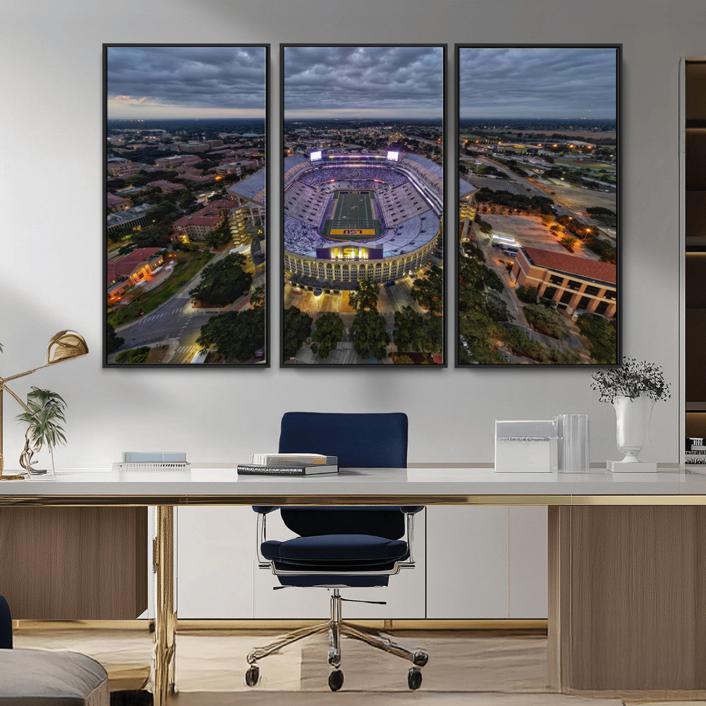 MGV-FC-48X32-3P - The Louisiana State University Tigers Football Team Print - Baton Rouge Tiger Stadium Wall Art