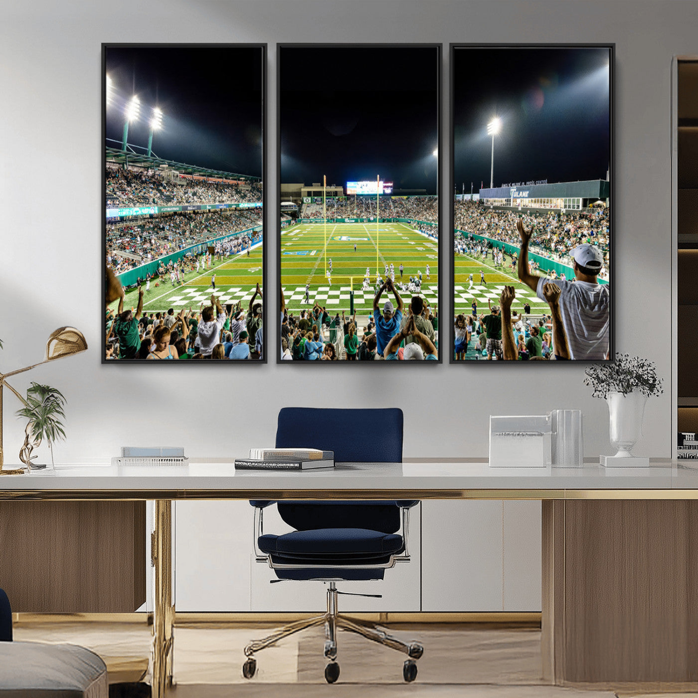 MGV-FC-48X32-3P - The Tulane University Green Wave Football Team Print - New Orleans Yulman Stadium Wall Art Canvas
