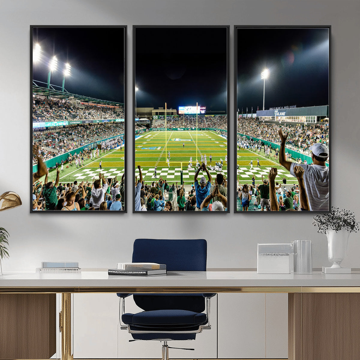 56448-MGV-CV-36X24 - The Tulane University Green Wave Football Team Print, New Orleans Yulman Stadium