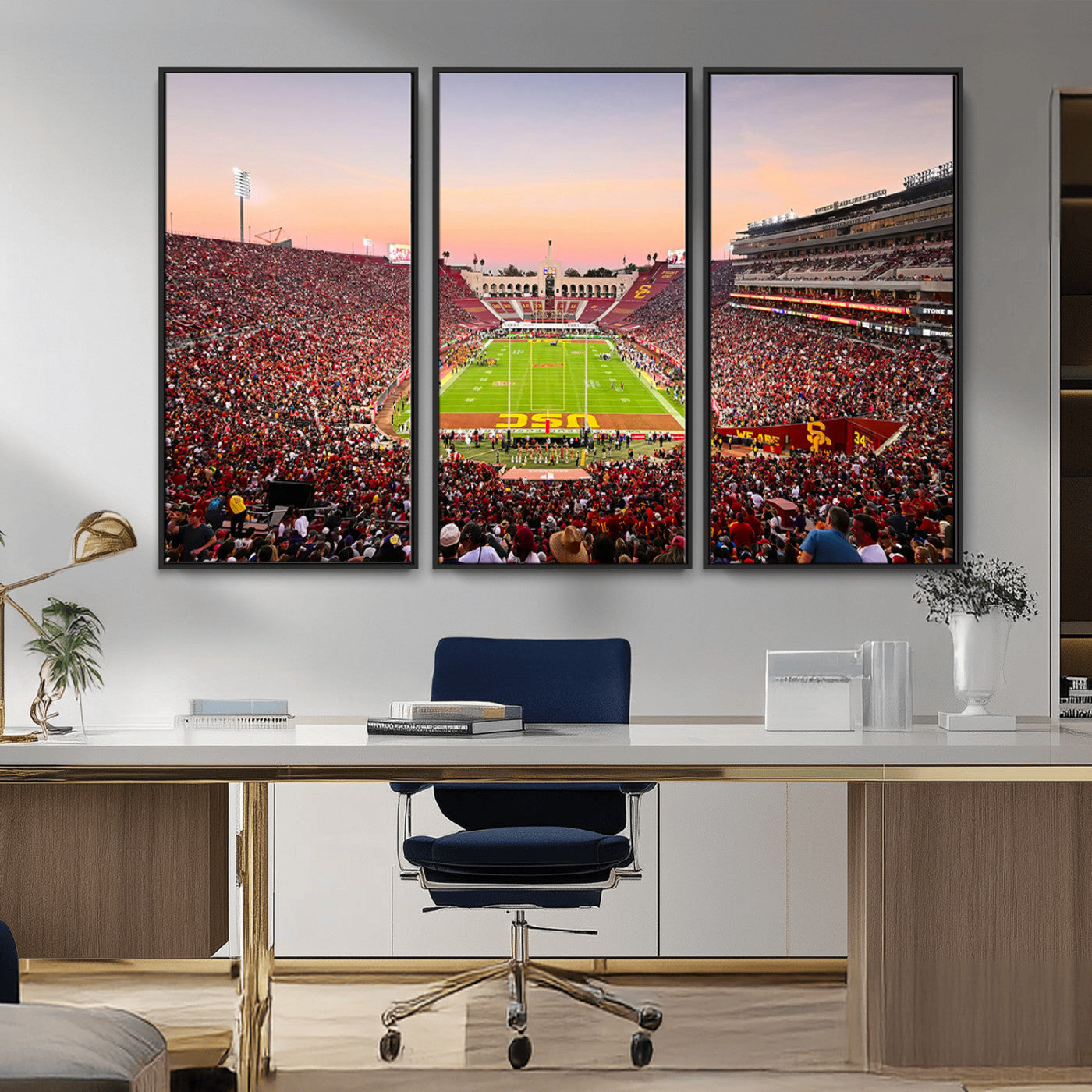 MGV-FC-48X32-3P - The University of Southern California USC Trojans Football Team Print - Los Angeles Memorial