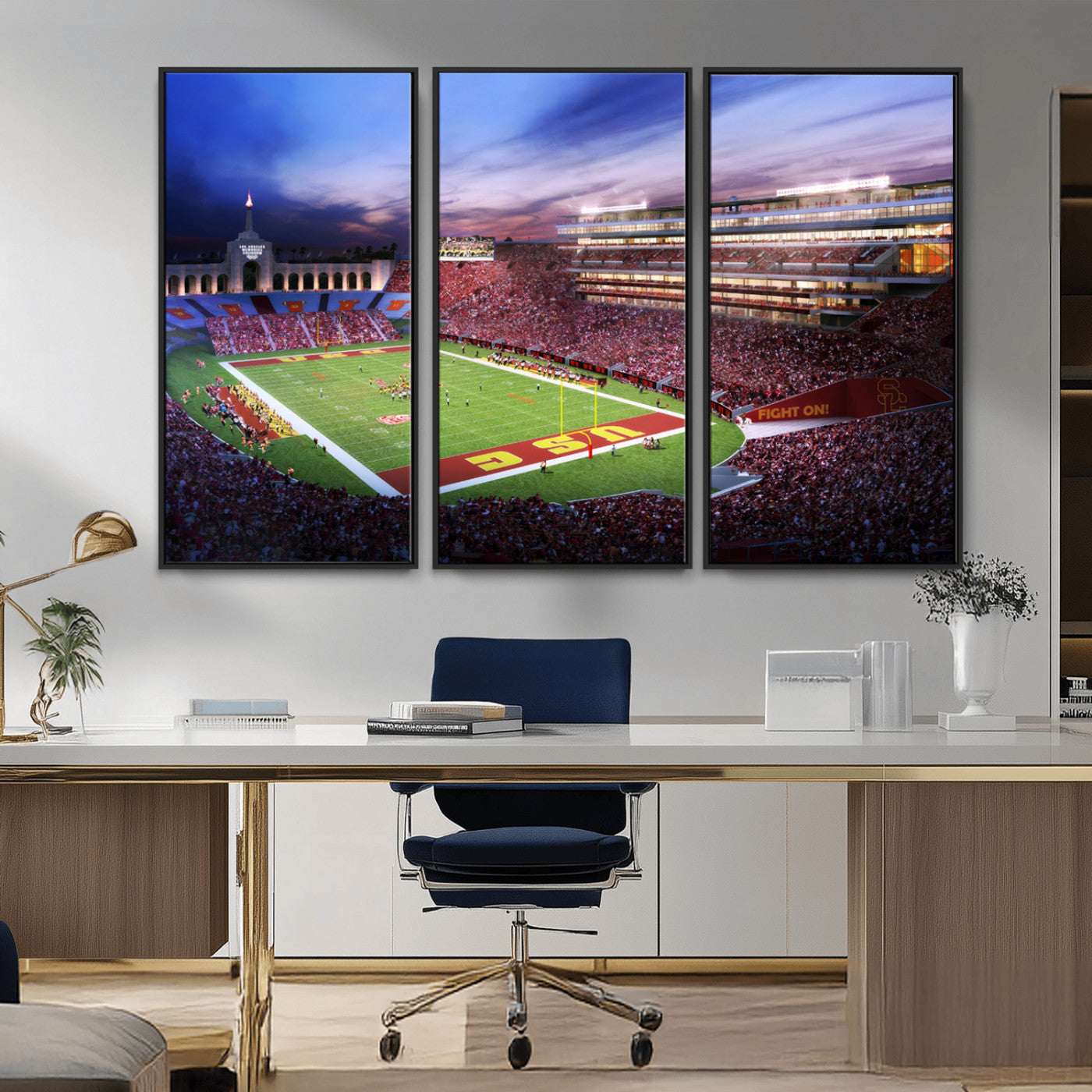 MGV-FC-48X32-3P - The University of Southern California USC Trojans Football Team Print - Los Angeles Memorial