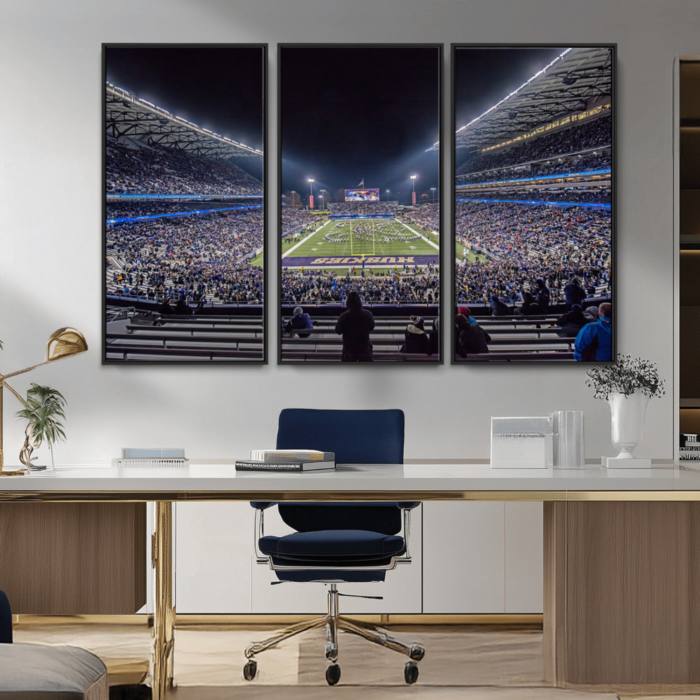 MGV-FC-48X32-3P - The University of Washington Huskies Football Team Print - Seattle Husky Stadium Wall Art Canvas
