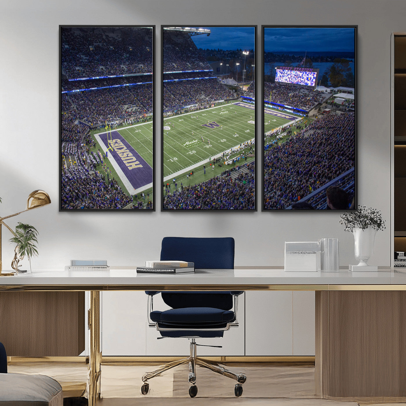 MGV-FC-48X32-3P - The University of Washington Huskies Football Team Print - Seattle Husky Stadium Wall Art Canvas