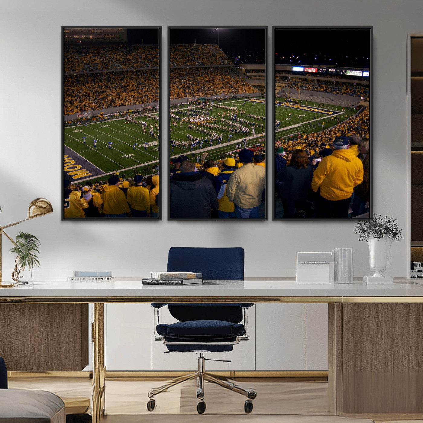 MGV-FC-48X32-3P - West Virginia Uni Mountaineers Football Team Print - Milan Puskar Stadium Canvas Print Wall Art,