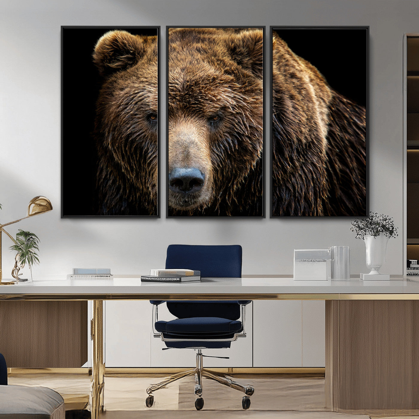 MGV-FC-48X32-3P - Grizzly Brown Bear Canvas Wall Art, Wildlife Animal Canvas Artwork Bear Print, Bear Wall Art Print,