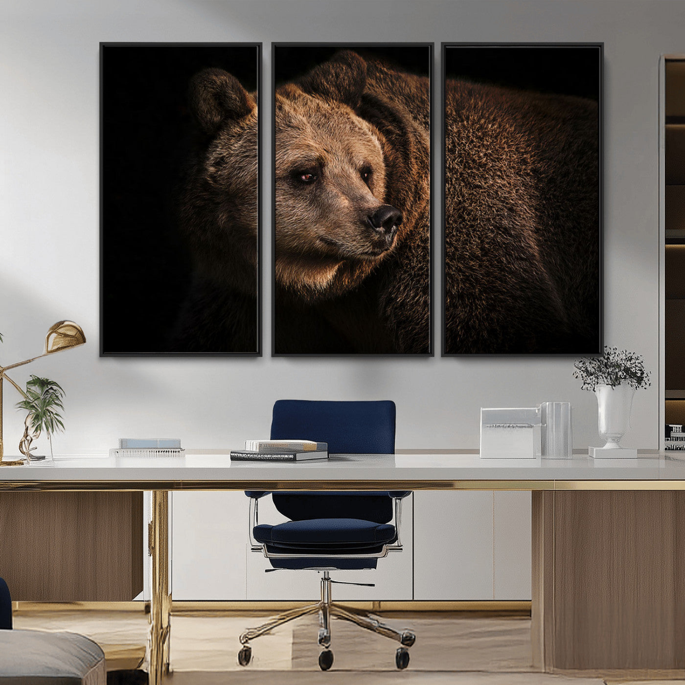 MGV-FC-48X32-3P - Wild Grizzly 399 Bear Canvas Wall Art Print, Bear Animal Canvas Artwork Print, Black Bear Wall Art