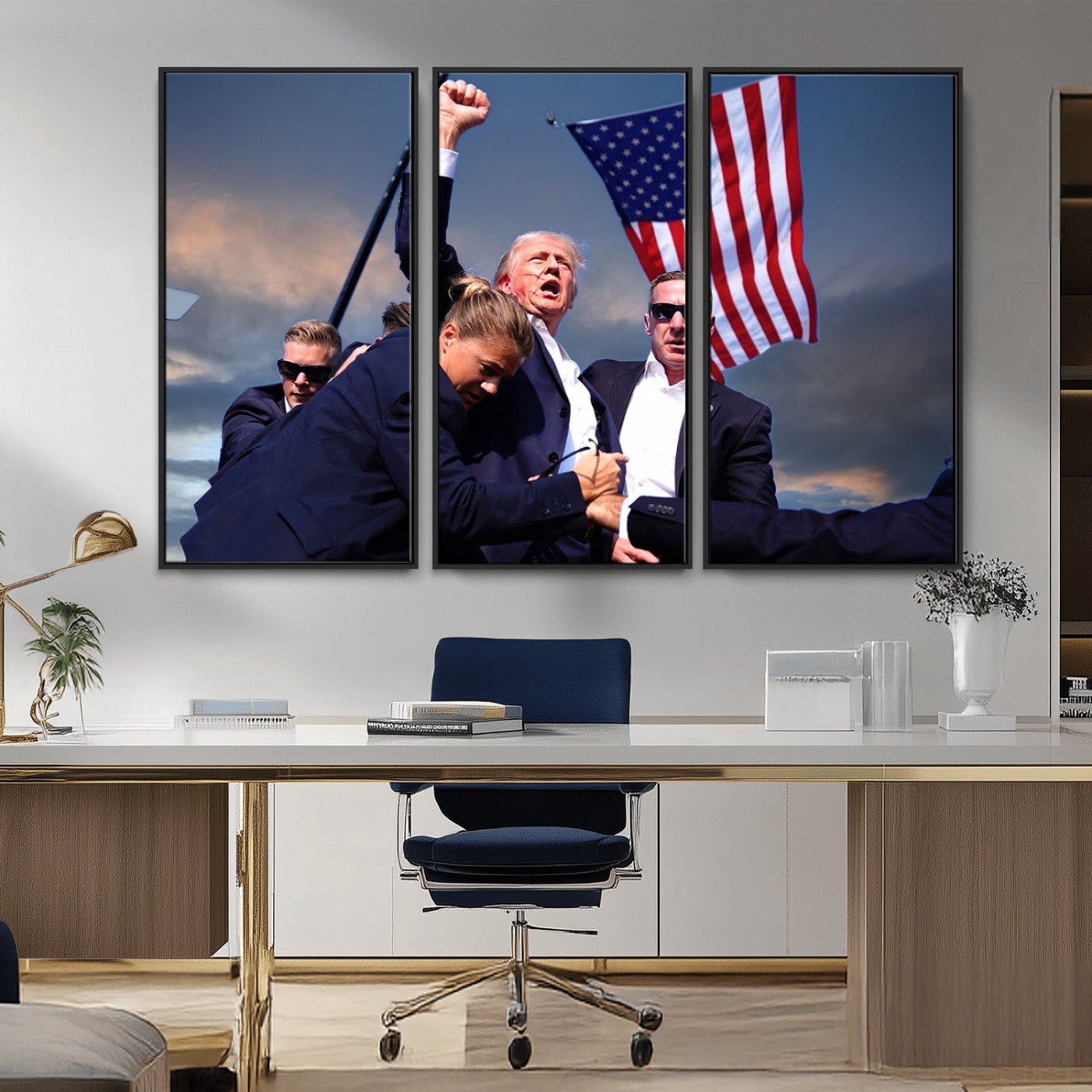 MGV-FC-48X32-3P - Donald Trump Assassination Attempt Wall Art Print, Trump Historic Footage - Iconic Reaction by Trump