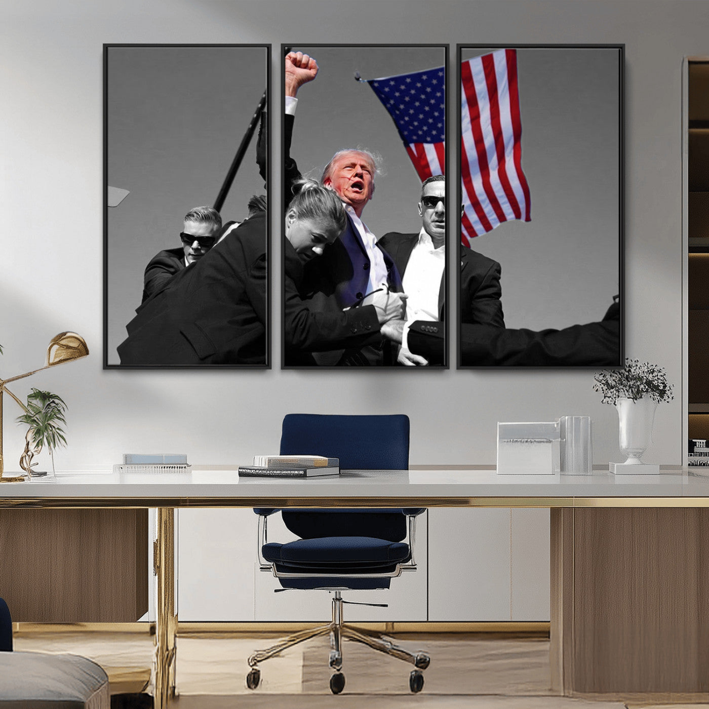 MGV-FC-48X32-3P - Donald Trump Assassination Attempt Wall Art Print, Trump Historic Footage - Iconic Reaction by Trump