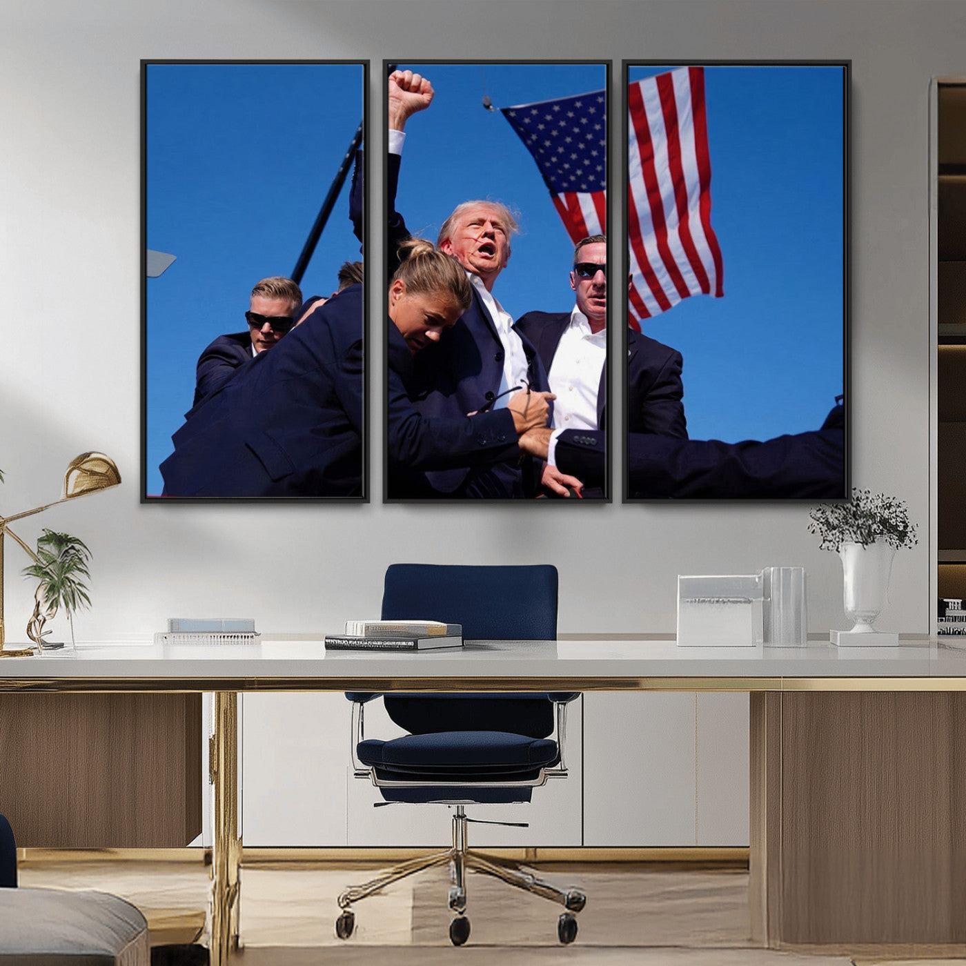 MGV-FC-48X32-3P - Donald Trump Assassination Attempt Wall Art Print, Trump Historic Footage - Iconic Reaction by Trump