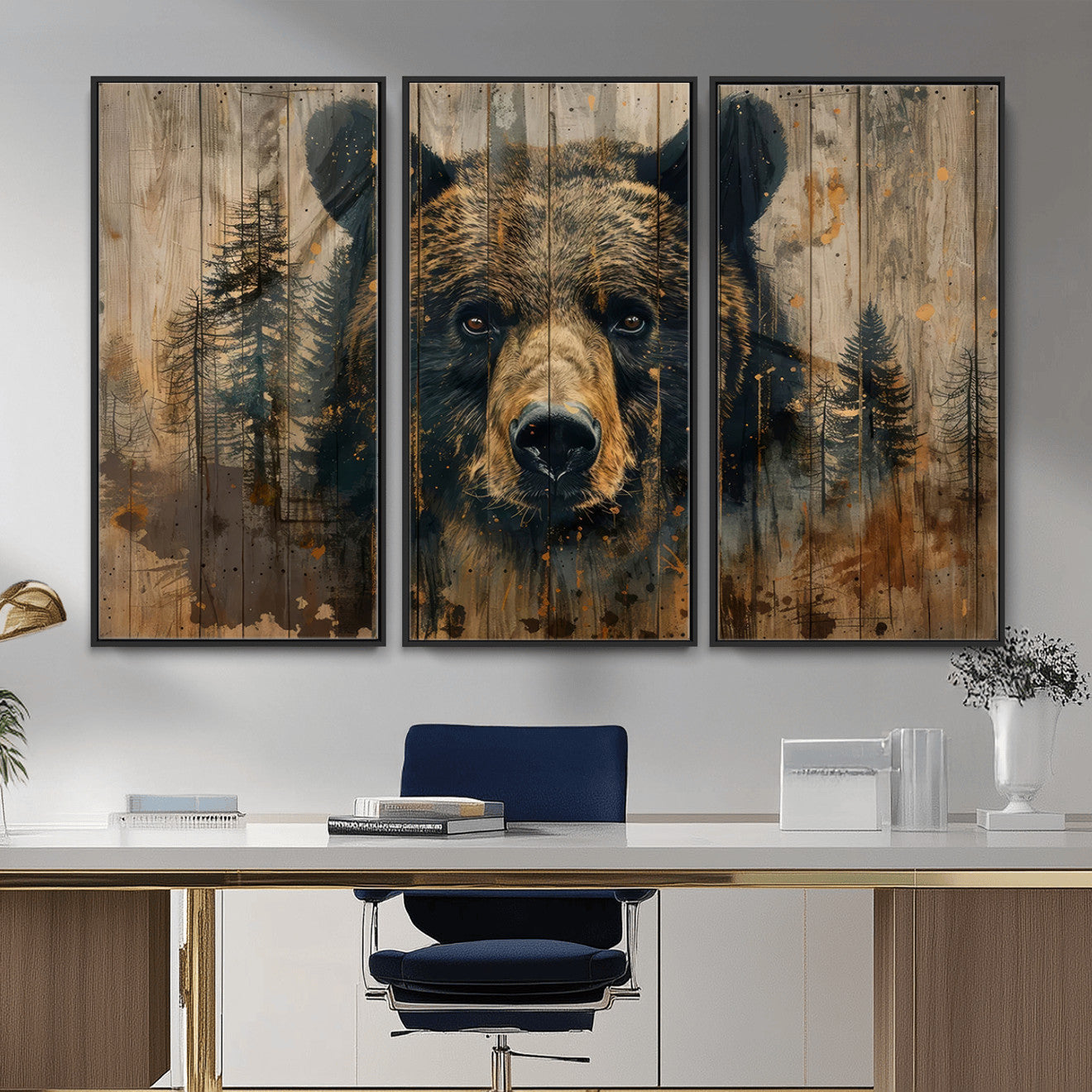 51373-MGV-CV-36X24 - Abstract 399 Bear Wall Art | Rustic Cabin Wall Decor with Forest Design for Farmhouse Wall Decor