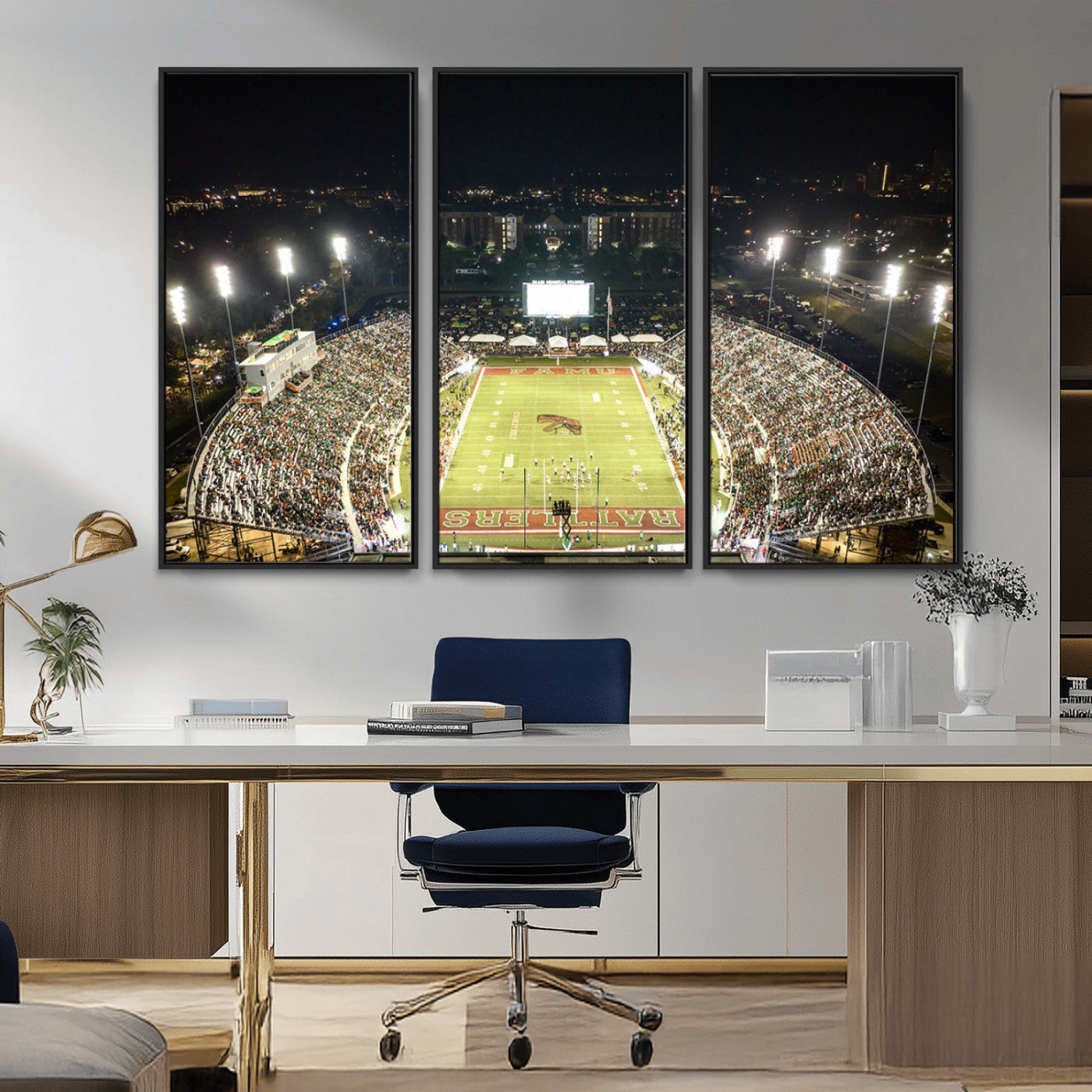 MGV-FC-48X32-3P - Florida A&M Rattlers Football Team Print - Tallahassee Bragg Memorial Stadium Wall Art Canvas Print