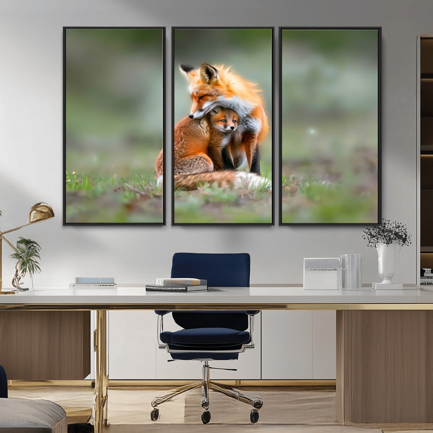 MGV-FC-48X32-3P - Heartwarming Fox and Baby Cub Wall Art | Ready to Hang Canvas Print of Foxes in Nature | Perfect for