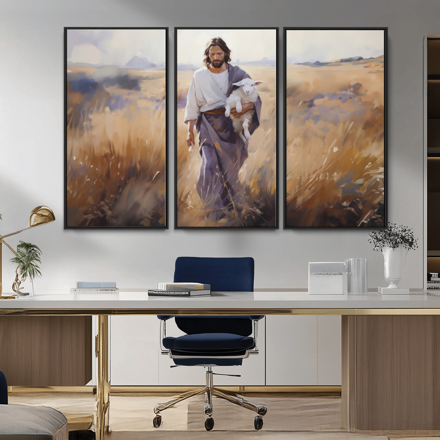 MGV-FC-48X32-3P - Jesus the Good Shepherd Wall Art Canvas Print - Lost Lamb Print for Prayer Room Decor
