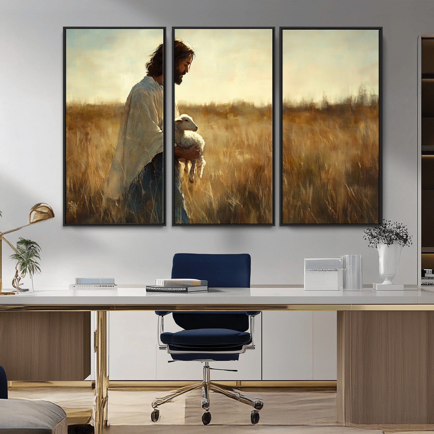 MGV-FC-48X32-3P - Jesus the Good Shepherd Wall Art Canvas Print - Inspirational Christian Religious Print for Prayer