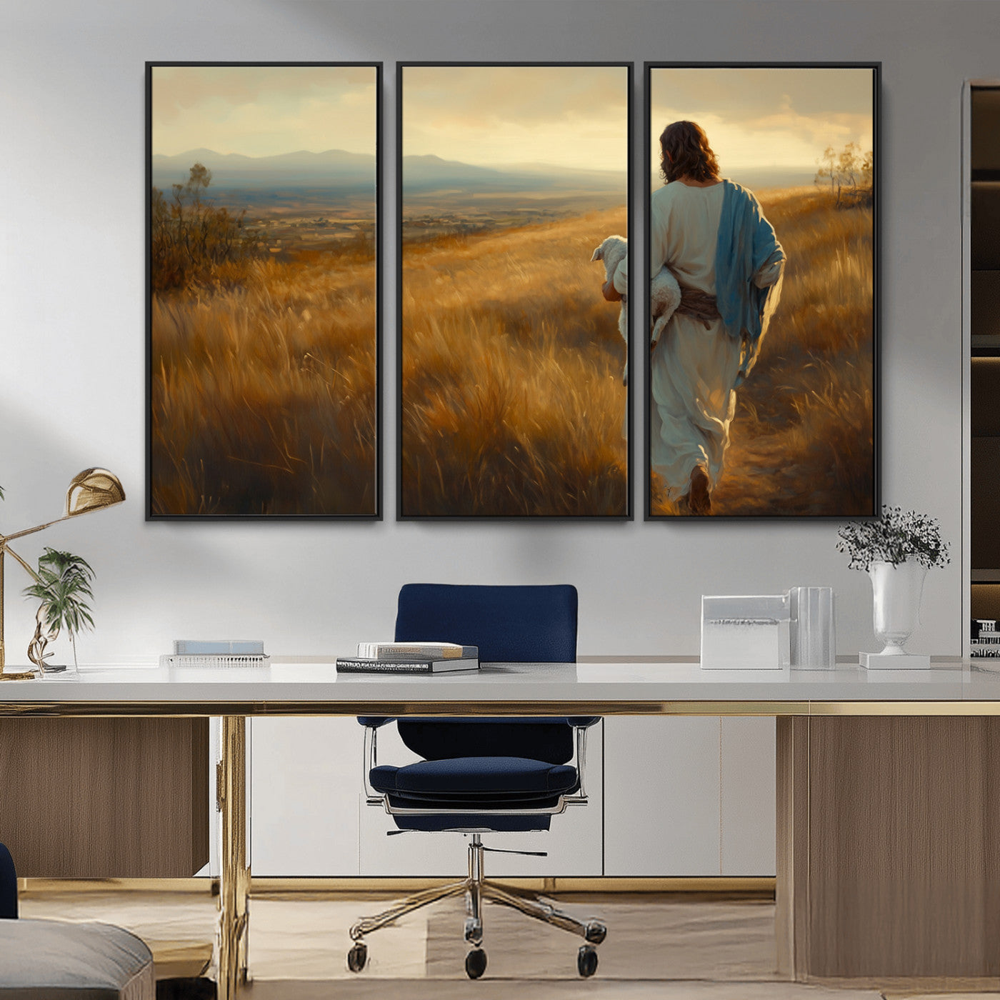 MGV-FC-48X32-3P - Jesus the Good Shepherd Wall Art Canvas Print - Inspirational Christian Religious Print for Prayer