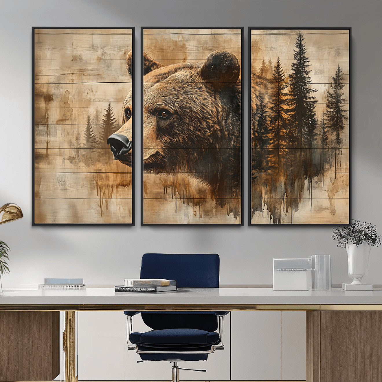 48378-MGV-CV-36X24 - Rustic Grizzly Bear Wall Art, Abstract Grizzly 399 Bear Wall Art Canvas Print - Woodland Wildlife