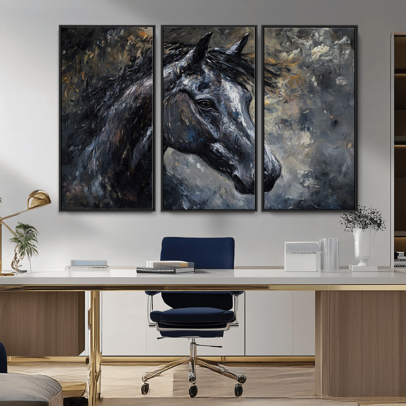 MGV-FC-48X32-3P - Large Abstract Horse Wall Art Canvas Print | Farmhouse Wall Decor | Rustic Horse Art | Western Cabin