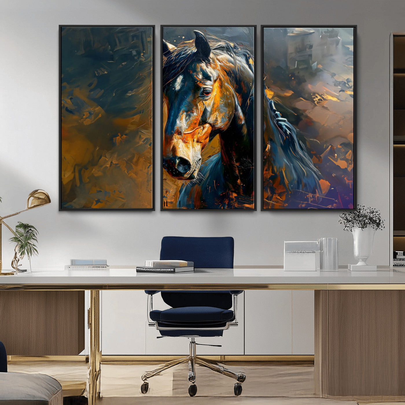 MGV-FC-48X32-3P - Abstract Horse Wall Art Canvas Print | Farmhouse Wall Decor | Western Cabin Art | Rustic Horse Decor
