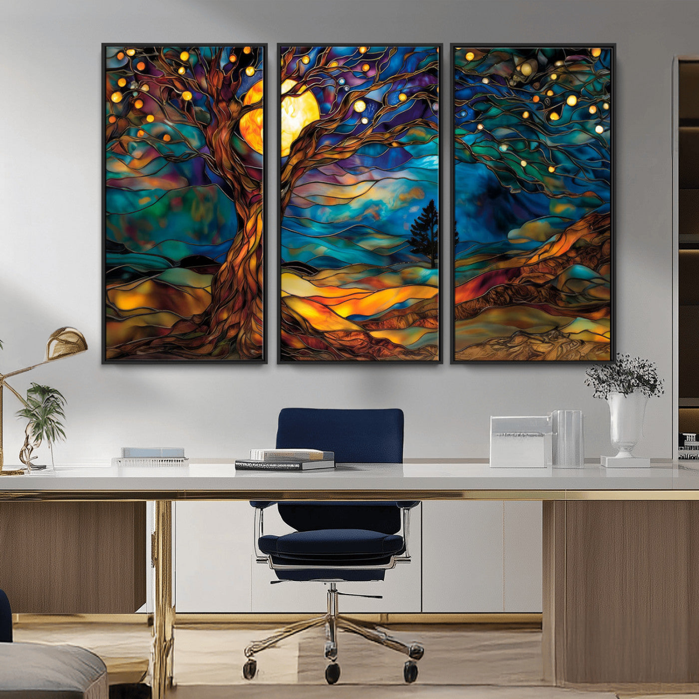 MGV-FC-48X32-3P - Tree of Life Wall Art - Yggdrasil Tree of Life Canvas Print - Vibrant Moonlit Tree Wall Art,  Tree