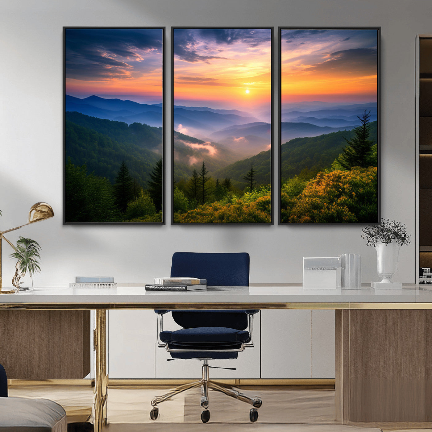 MGV-FC-48X32-3P - Majestic Mountain Sunrise Print | Landscape Wall Art | Canvas Print Ready to Hang | Farmhouse Wall