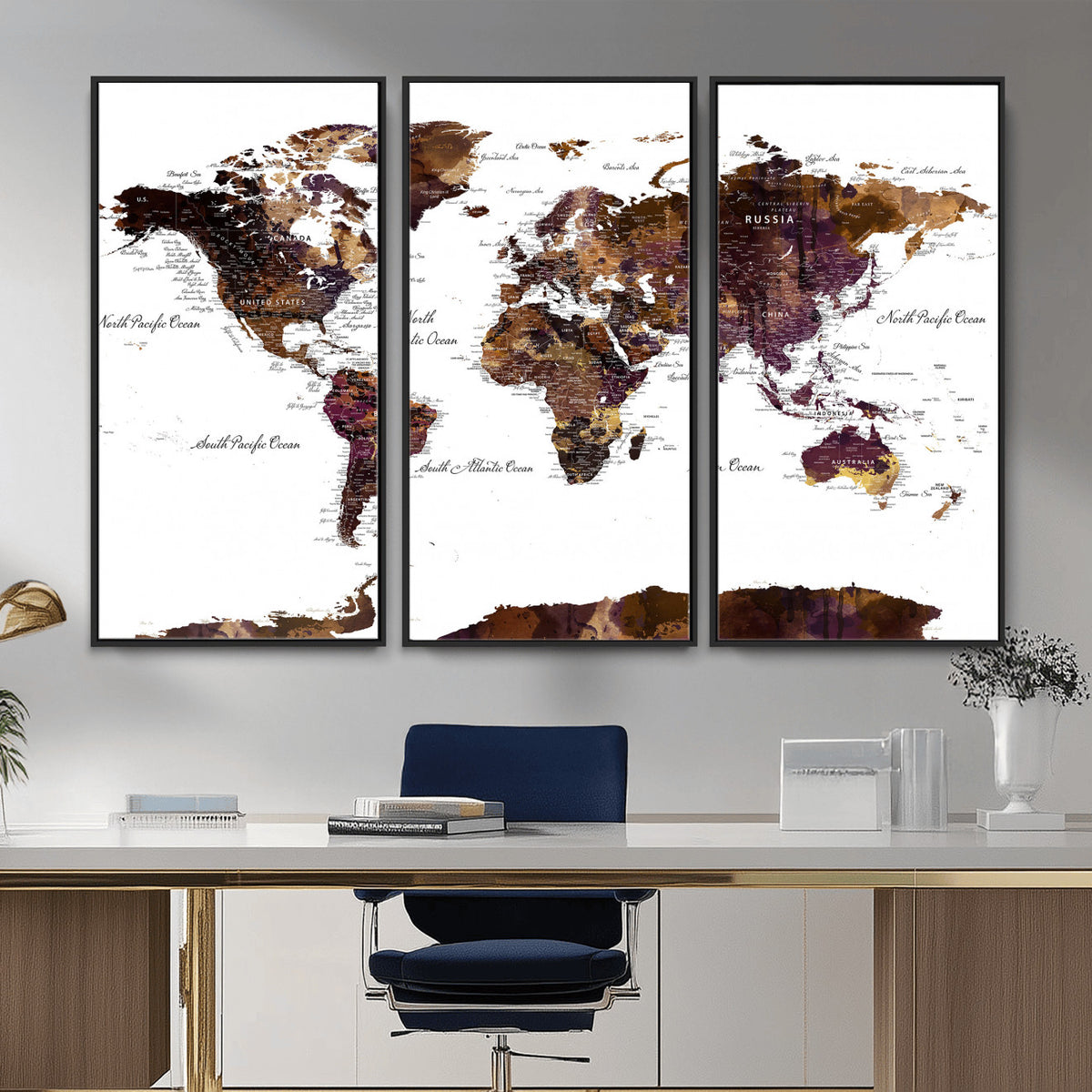 50611-PAN-FL-20X10 - World Map Canvas Print | Detailed Map of the World Wall Art