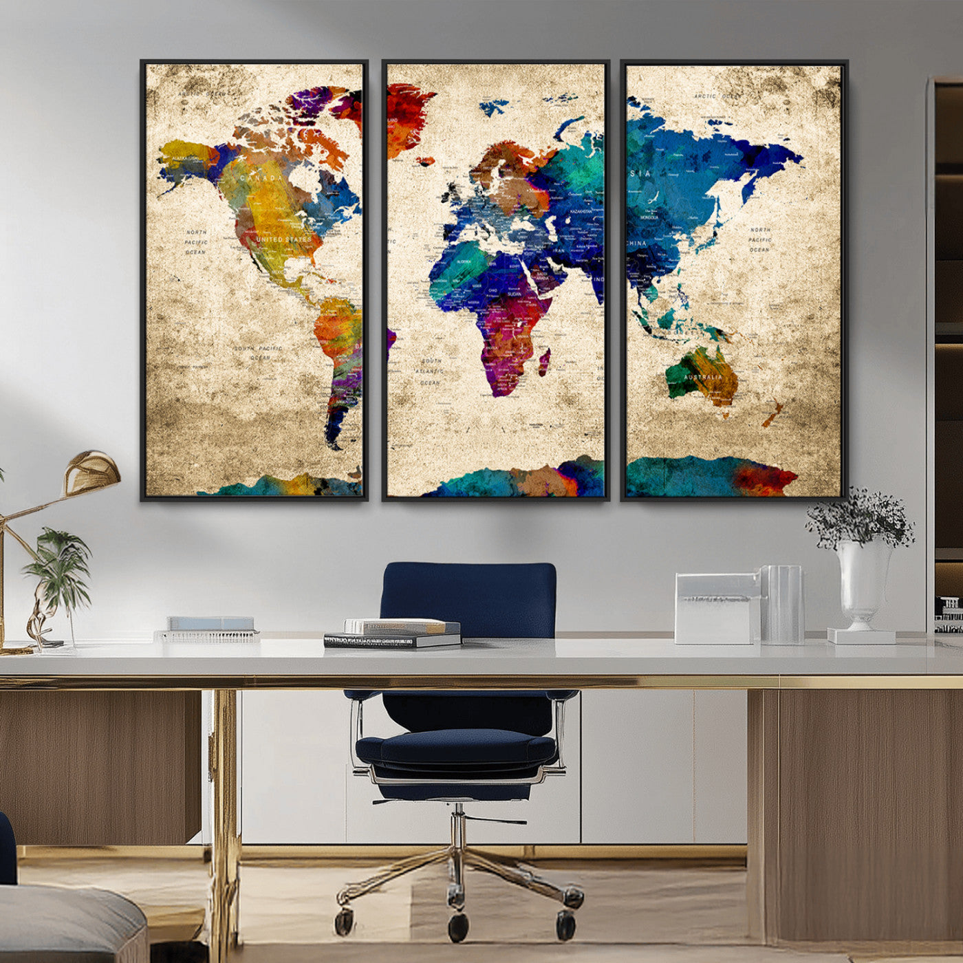 MGV-FC-48X32-3P - Push Pin World Map Canvas Print – Framed Wall Art for Couples to Track Their Travels – Anniversary