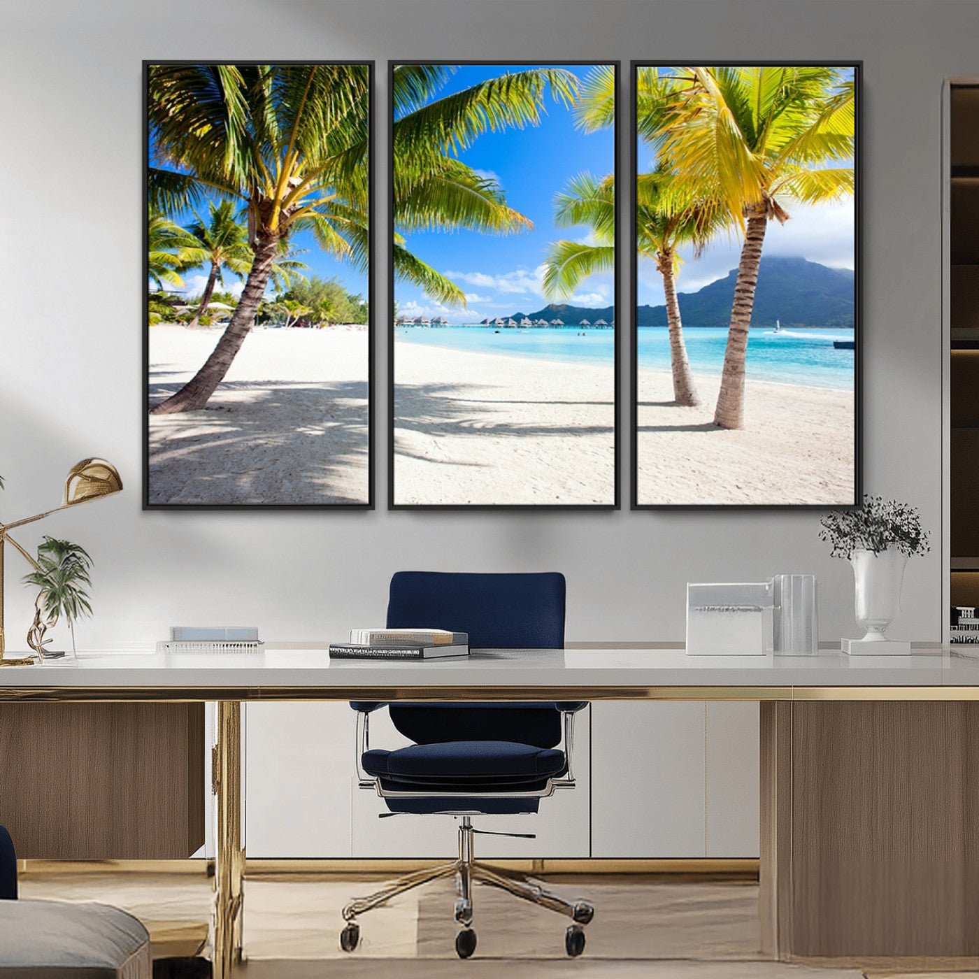 MGV-FC-48X32-3P - Blue Beach and Sea Wall Art Canvas Print