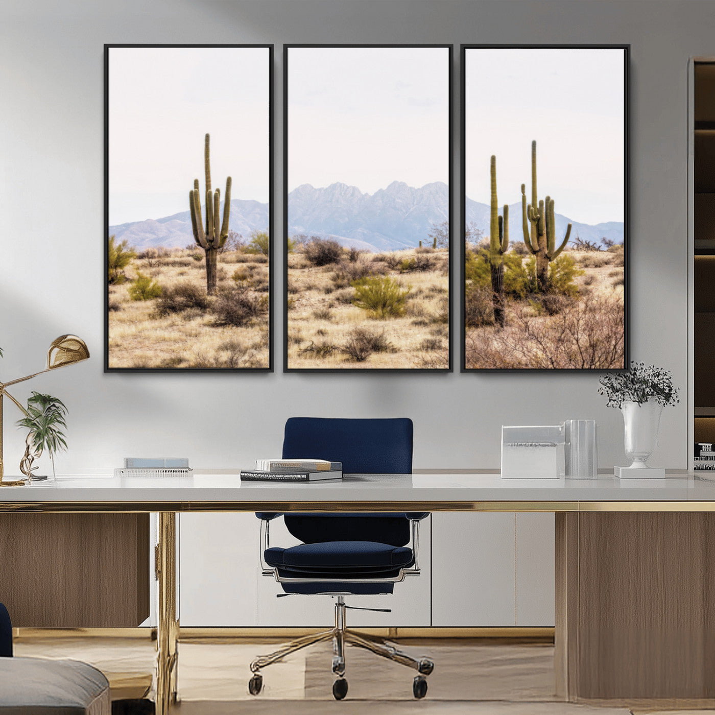 MGV-FC-48X32-3P - Arizona Desert Wall Art Print | Arizona Desert Canvas Print with Saguaro Cacti | Southwestern