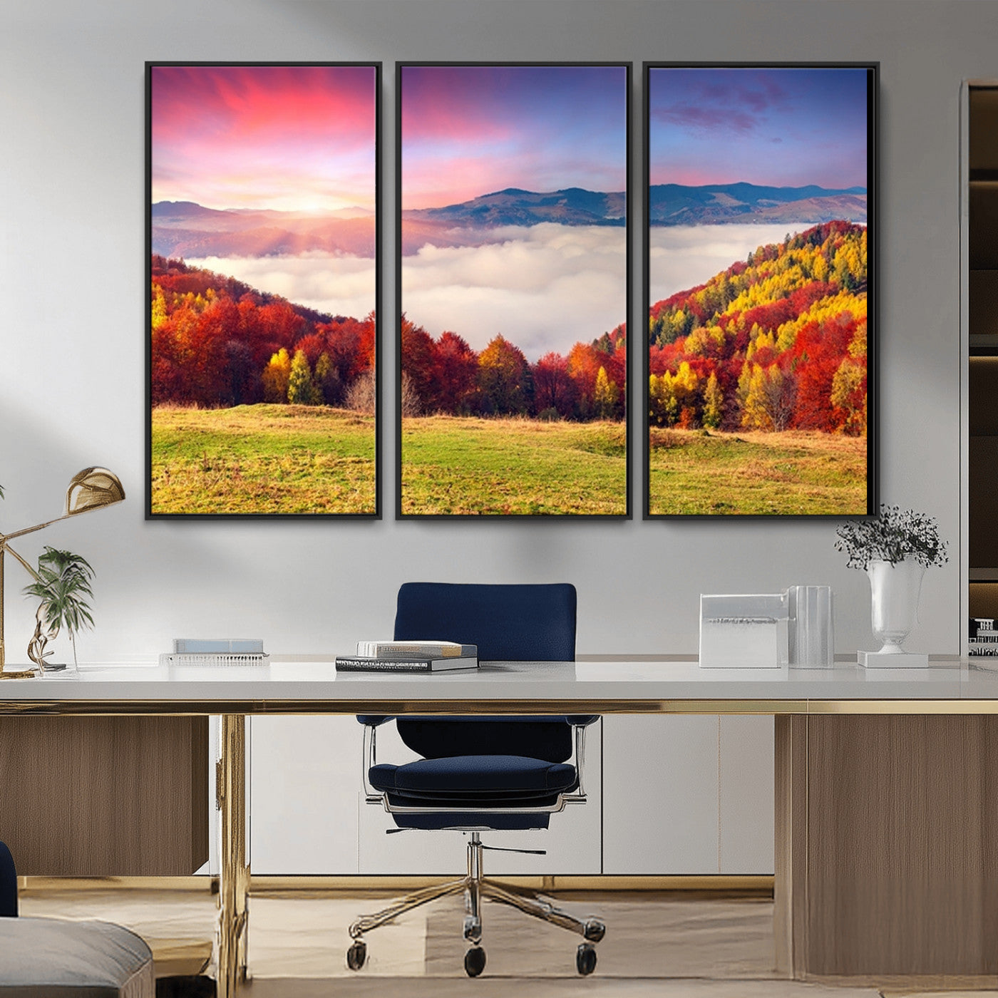 MGV-FC-48X32-3P - Autumn Mountain Foggy Landscape Wall Art Canvas Print | Beautiful Forest Canvas Print | Misty