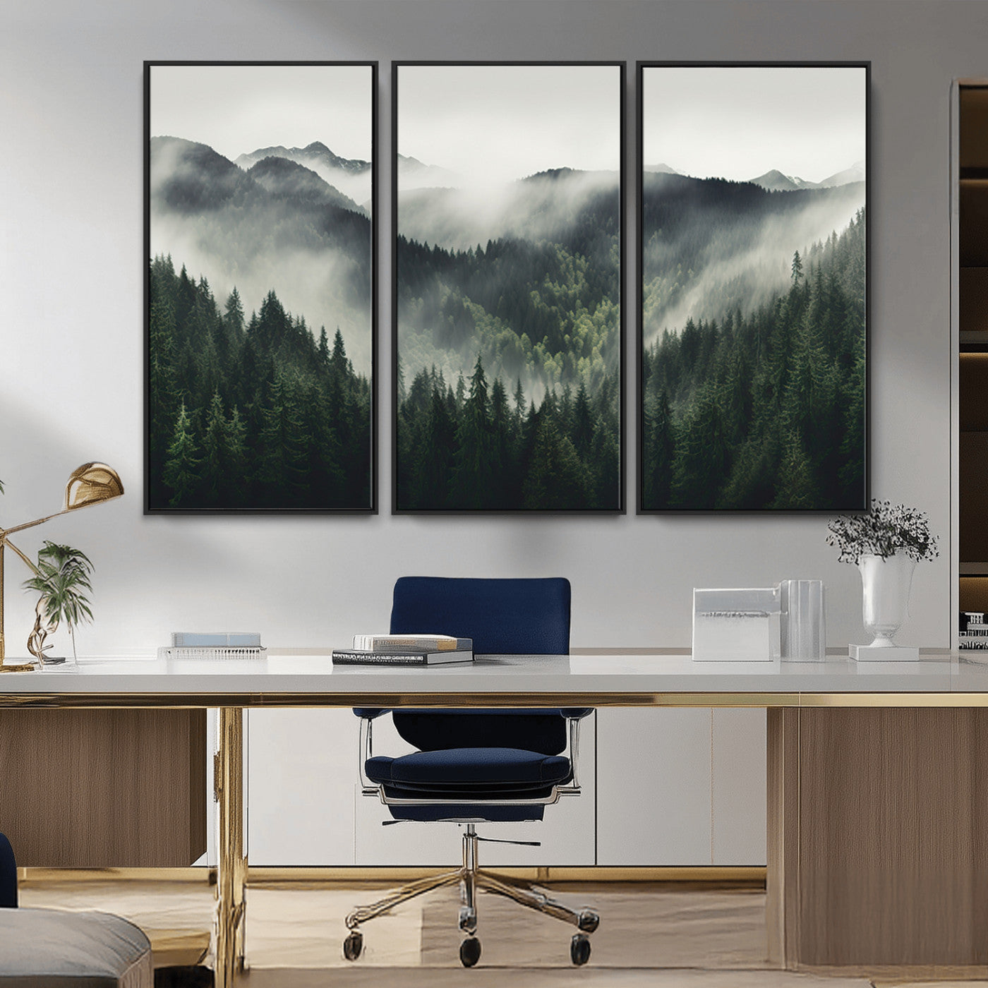 MGV-FC-48X32-3P - Misty Forest Canvas Print Wall Art Premium Canvas Print a Foggy and Serene Atmosphere