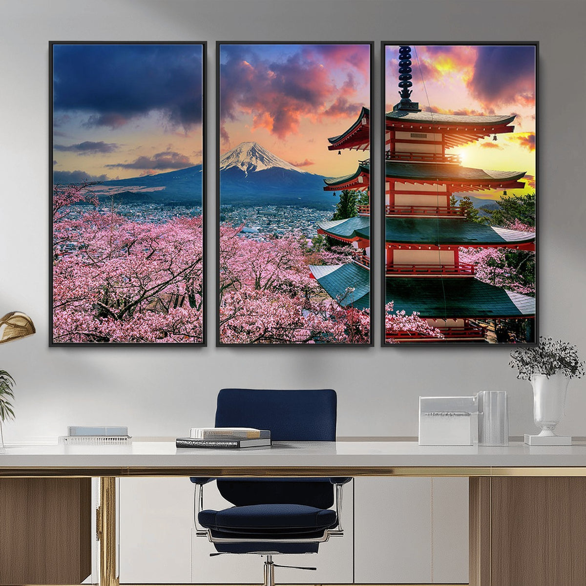 95987-MGV-CV-24X16 - Cherry Blossoms Canvas Print, Chureito Pagoda and Mount Fuji Wall Art