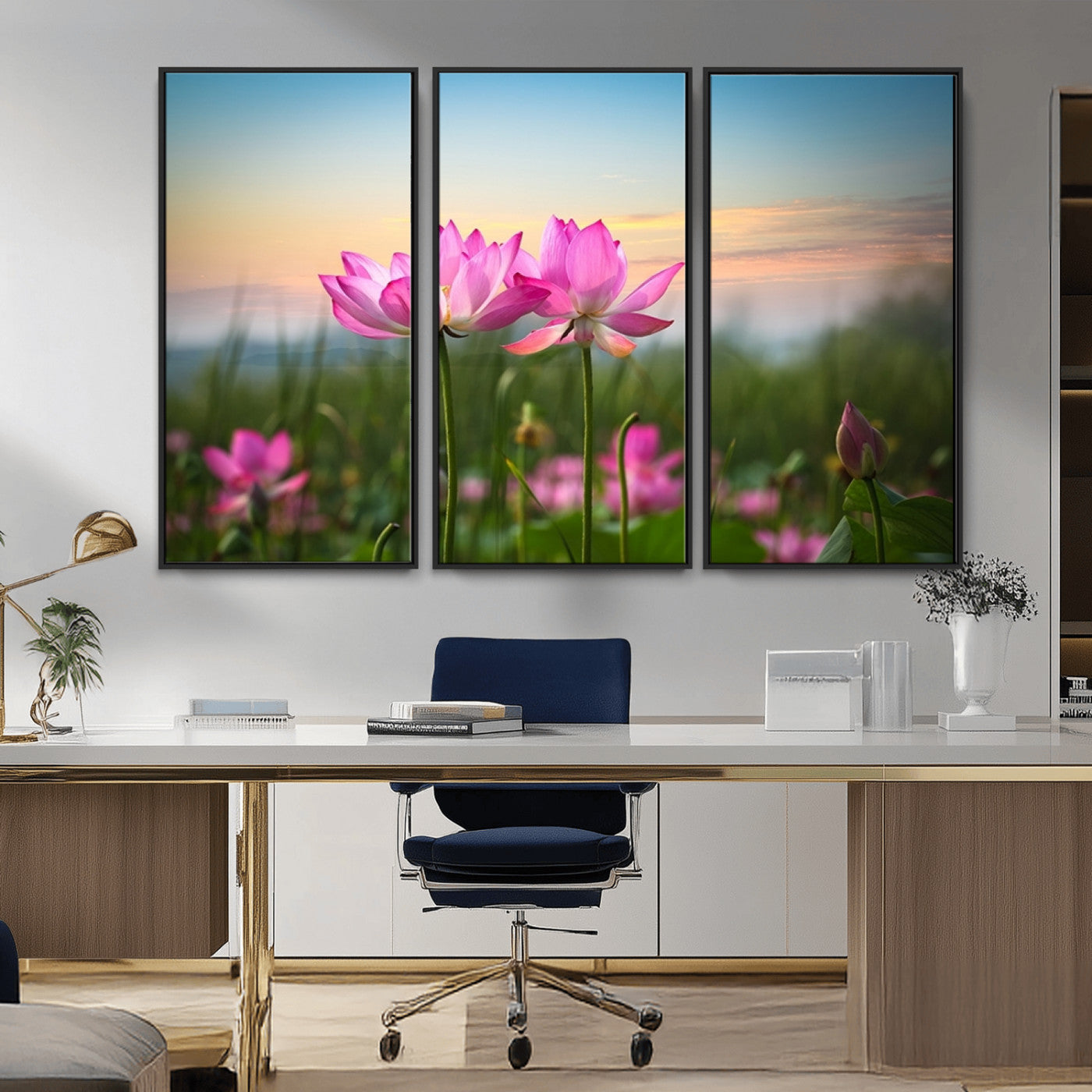 MGV-FC-48X32-3P - Pink Flower on the Mountain Canvas Print, Framed Pink Flower Canvas Wall Art