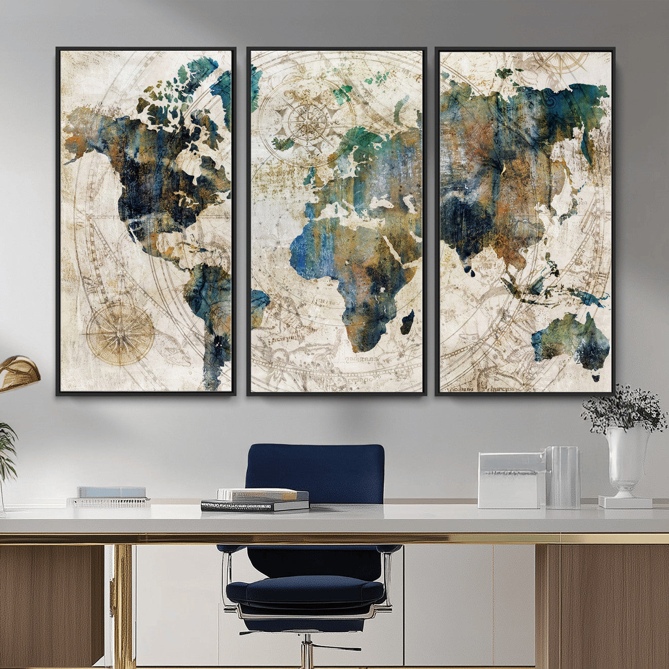 36972-MGV-CV-36X24 - Grunge Abstract World Map Art Print Canvas Print for Office Decor