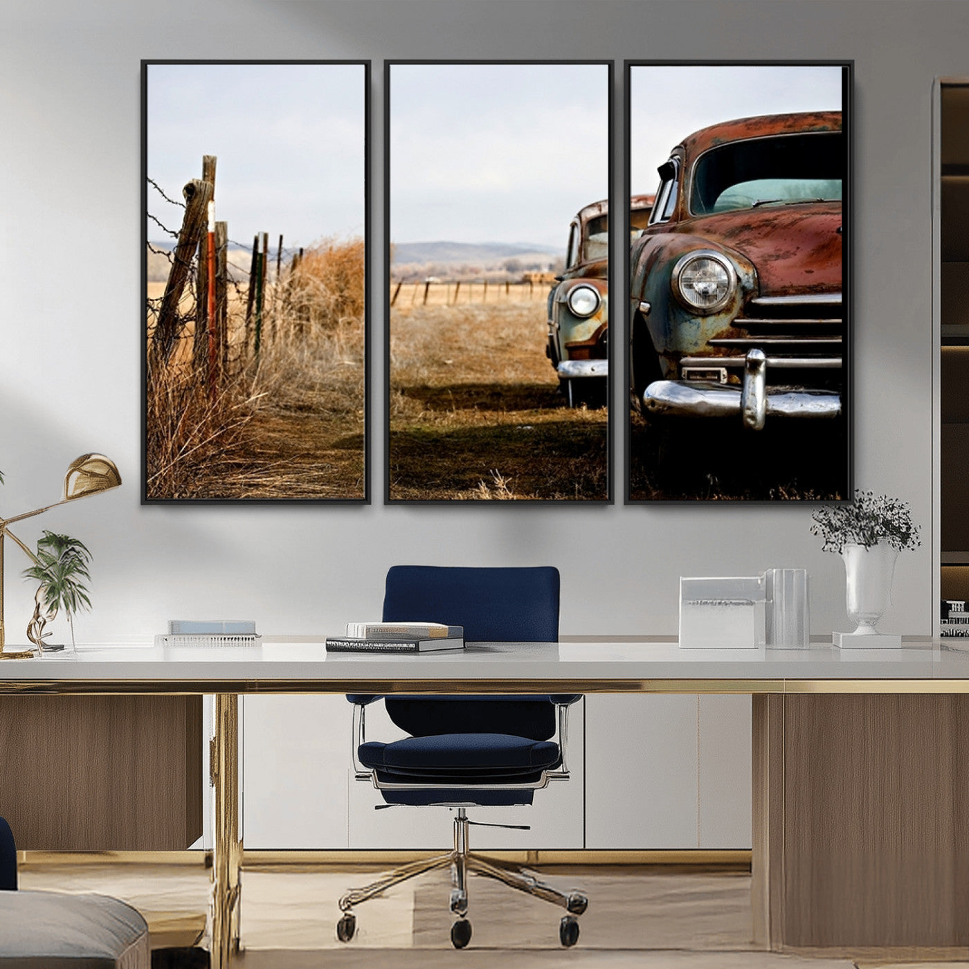 33308-MGV-FC-48X32-3P_Black-Classic Cars Vintage Wall Art Canvas Print