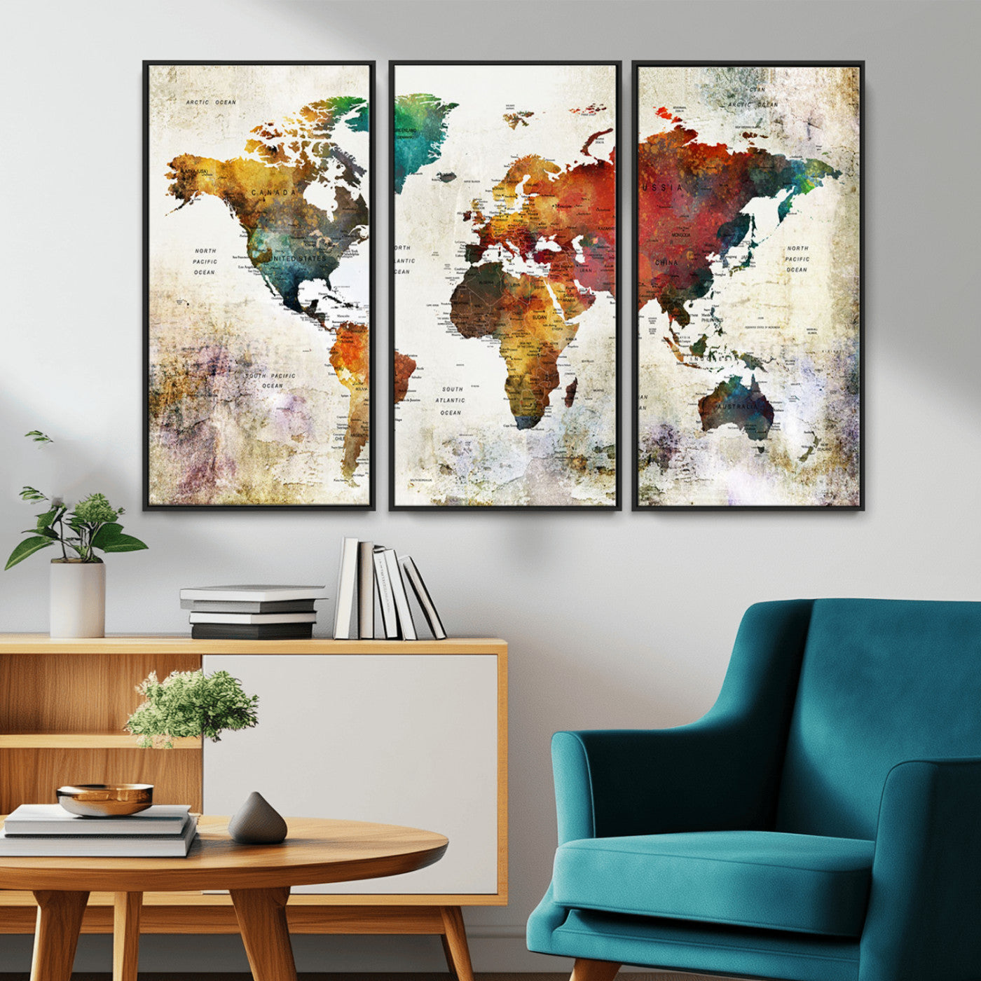 -Push Pin World Map Canvas Print – Framed Wall Art for Couples to Track Their Travels – Anniversary