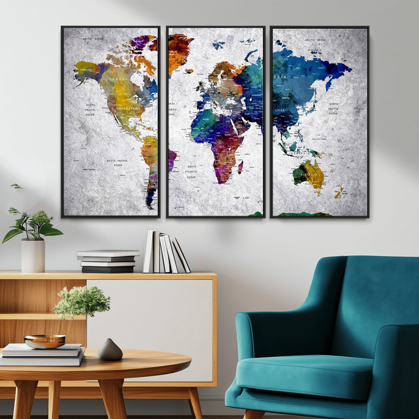 MGV-FC-48X32-3P - Push Pin World Map Canvas Print – Framed Wall Art for Couples to Track Their Travels – Anniversary