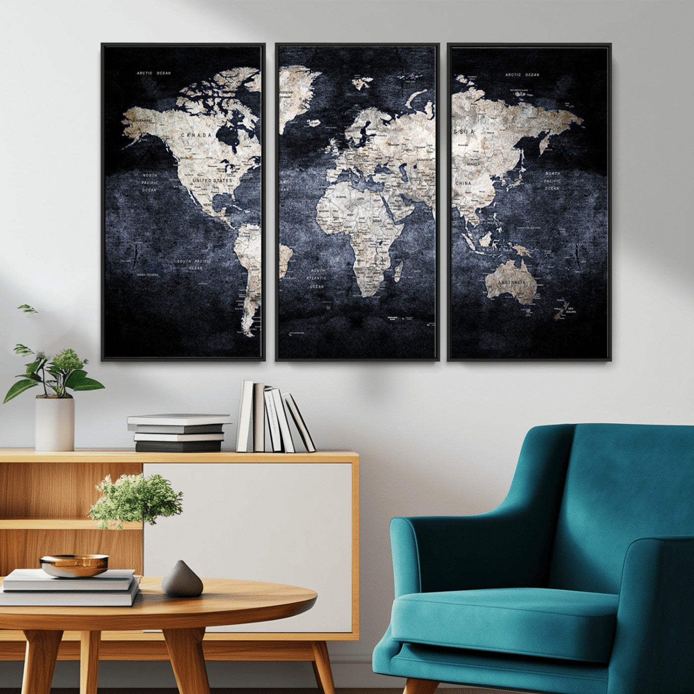 MGV-FC-48X32-3P - World Map Wall Art Canvas Print for Home and Office Decor