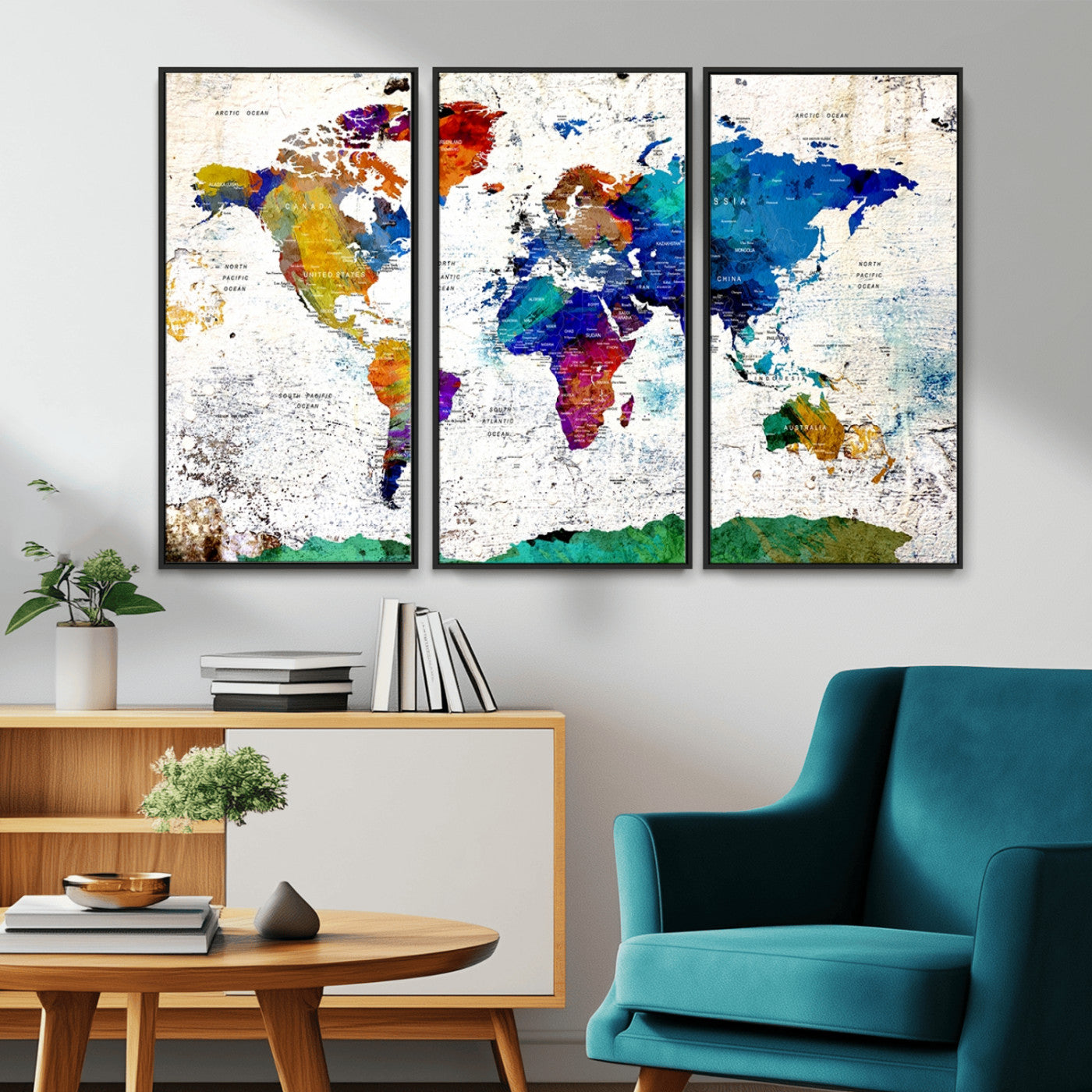 MGV-FC-48X32-3P - Push Pin World Map Canvas Print – Framed Wall Art for Couples to Track Their Travels – Anniversary