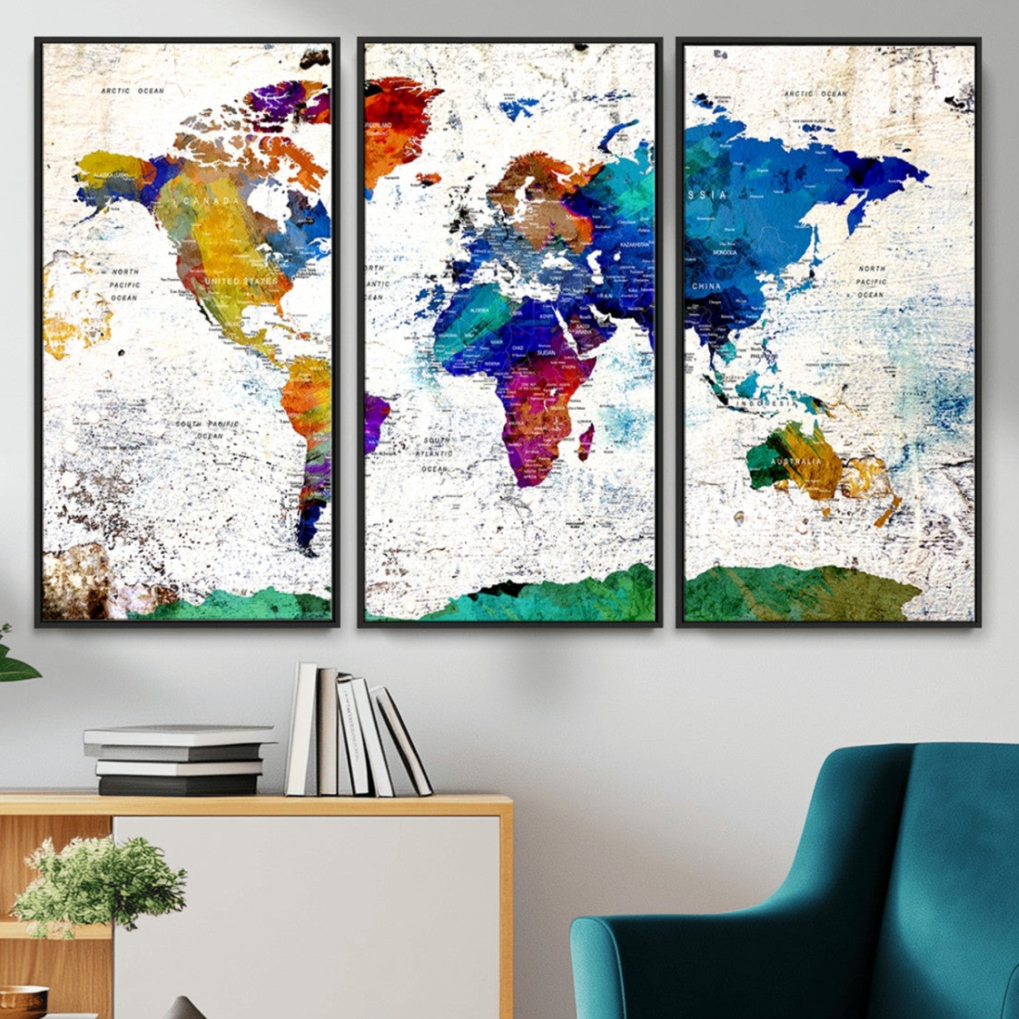 47974-MGV-CV-36X24-Push Pin World Map Canvas Print – Travel Tracker Wall Art for Couples, Perfect Anniversary Gift for Home or Office Decor