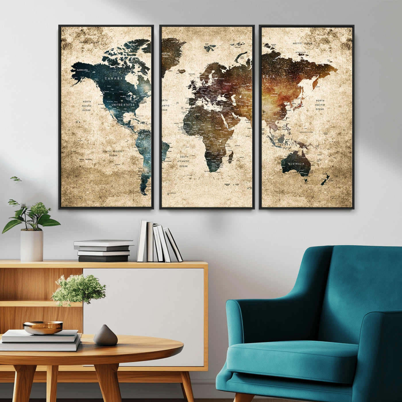 MGV-FC-48X32-3P - Push Pin World Map Canvas Print – Framed Wall Art for Couples to Track Their Travels – Anniversary