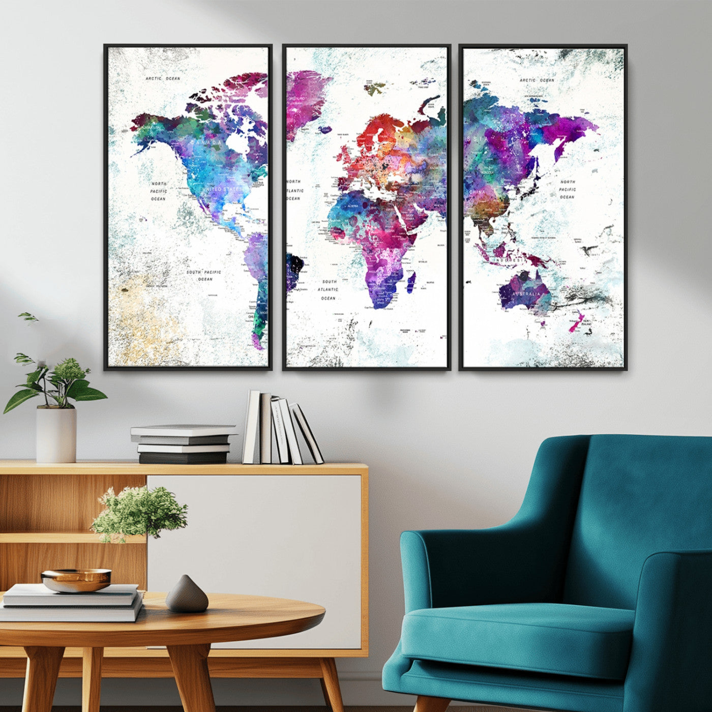 MGV-FC-48X32-3P - Push Pin World Map Canvas Print – Framed Wall Art for Couples to Track Their Travels – Anniversary