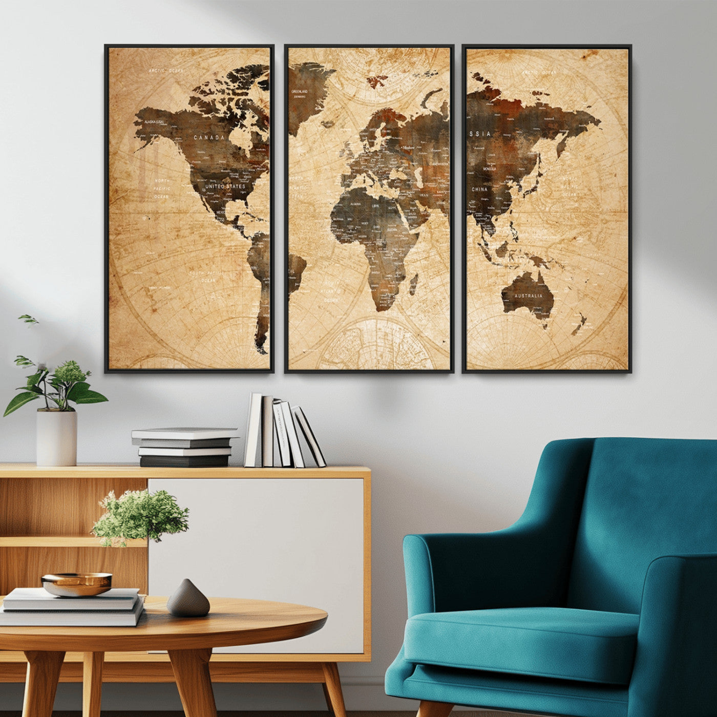 MGV-FC-48X32-3P - Push Pin World Map Canvas Print – Framed Wall Art for Couples to Track Their Travels – Anniversary