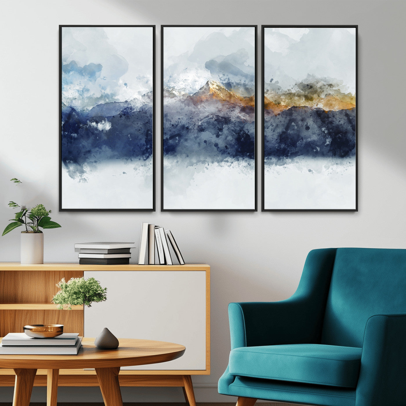 89149-MGV-CV-36X24-Abstract Mountain Range Art Canvas Print | 3 Panel Watercolor Landscape for Living Room, Office, or Bedroom | Large Ready-to-Hang Artwork