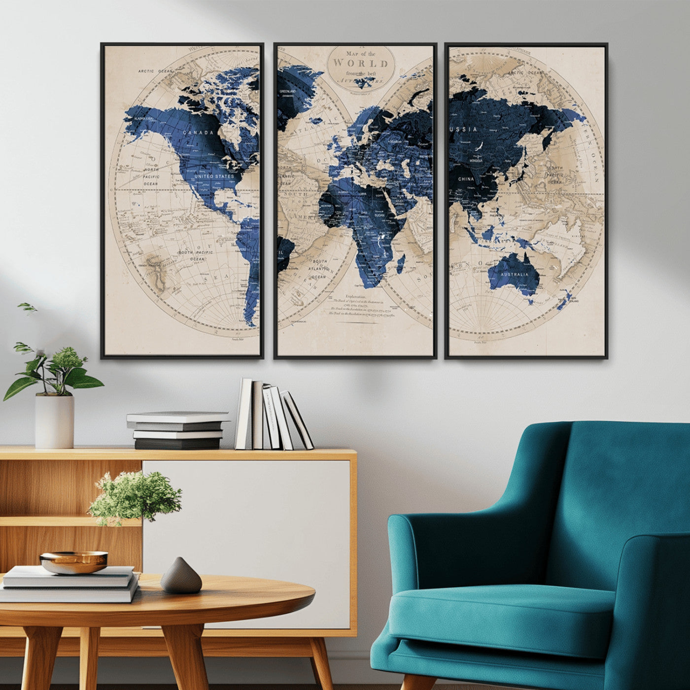 MGV-FC-48X32-3P - World Map Wall Art Canvas Print for Home and Office Decor